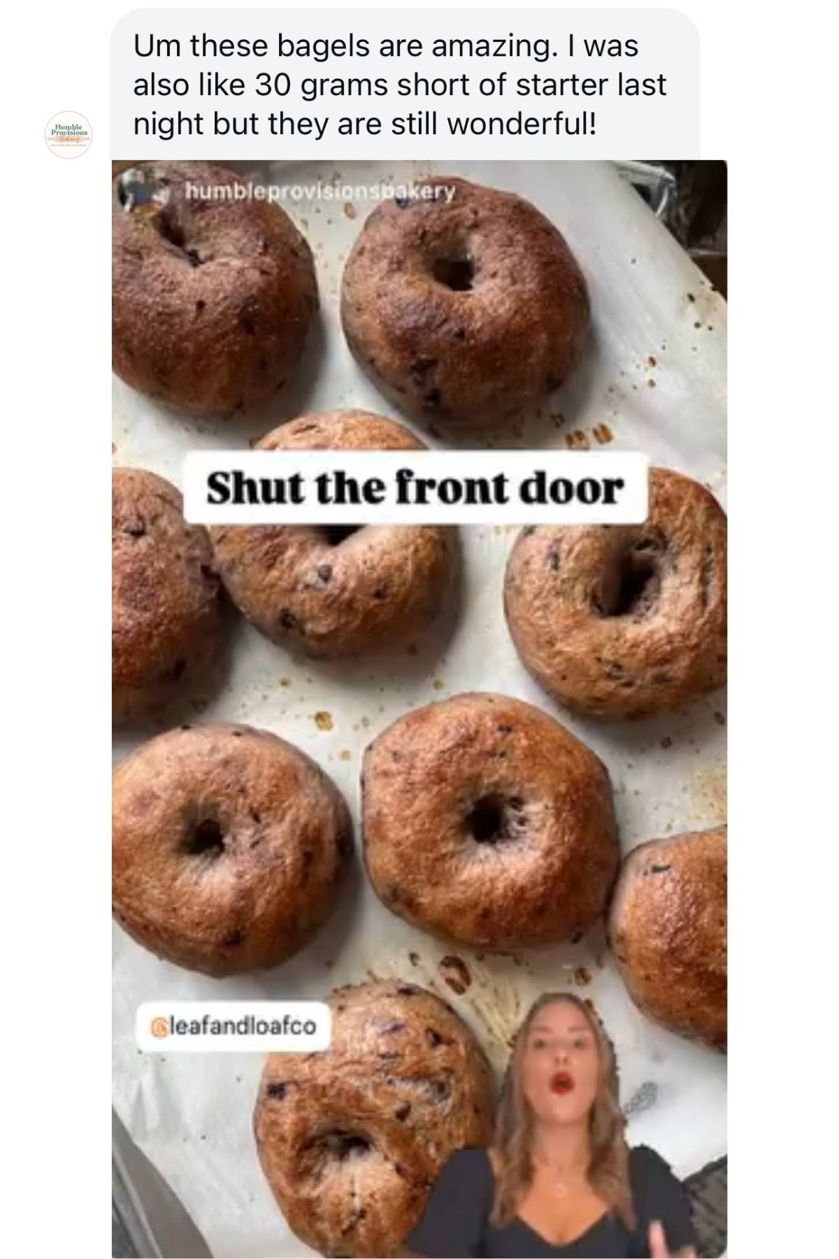 positive reviews from followers who have tried Leaf and Loaf Sourdough Bagel Recipe