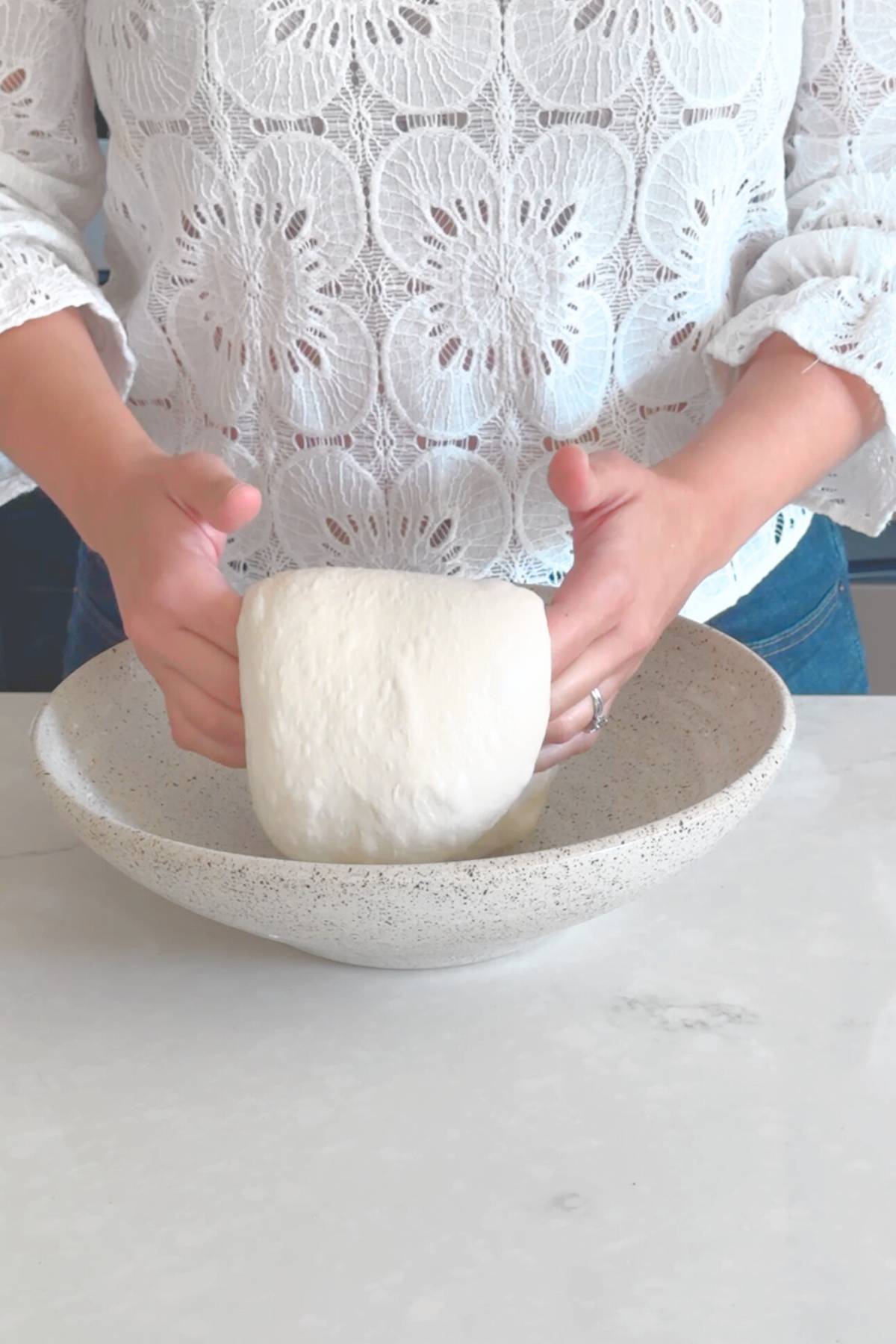 coil fold setting the dough down