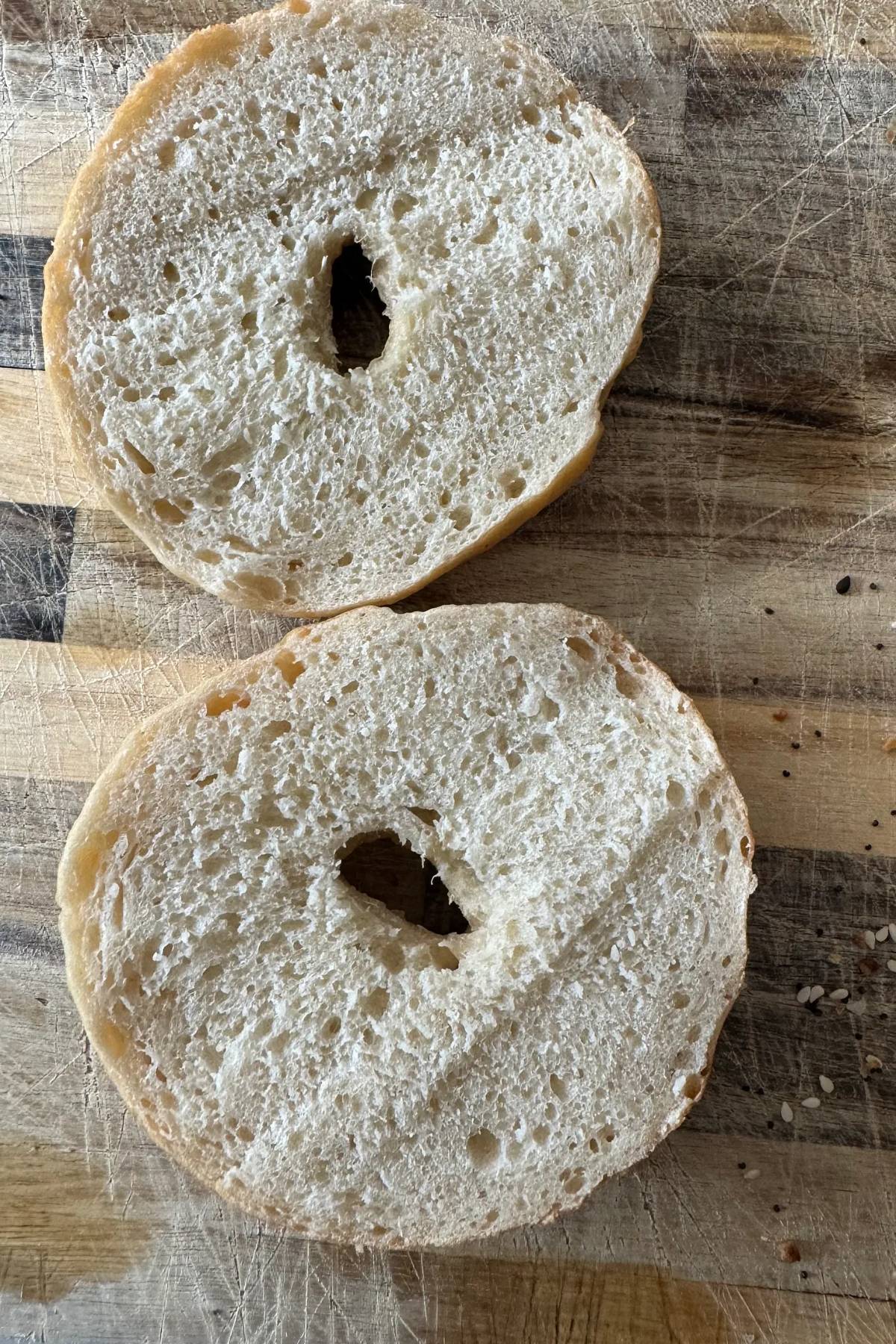 sourdough bagel sliced in half