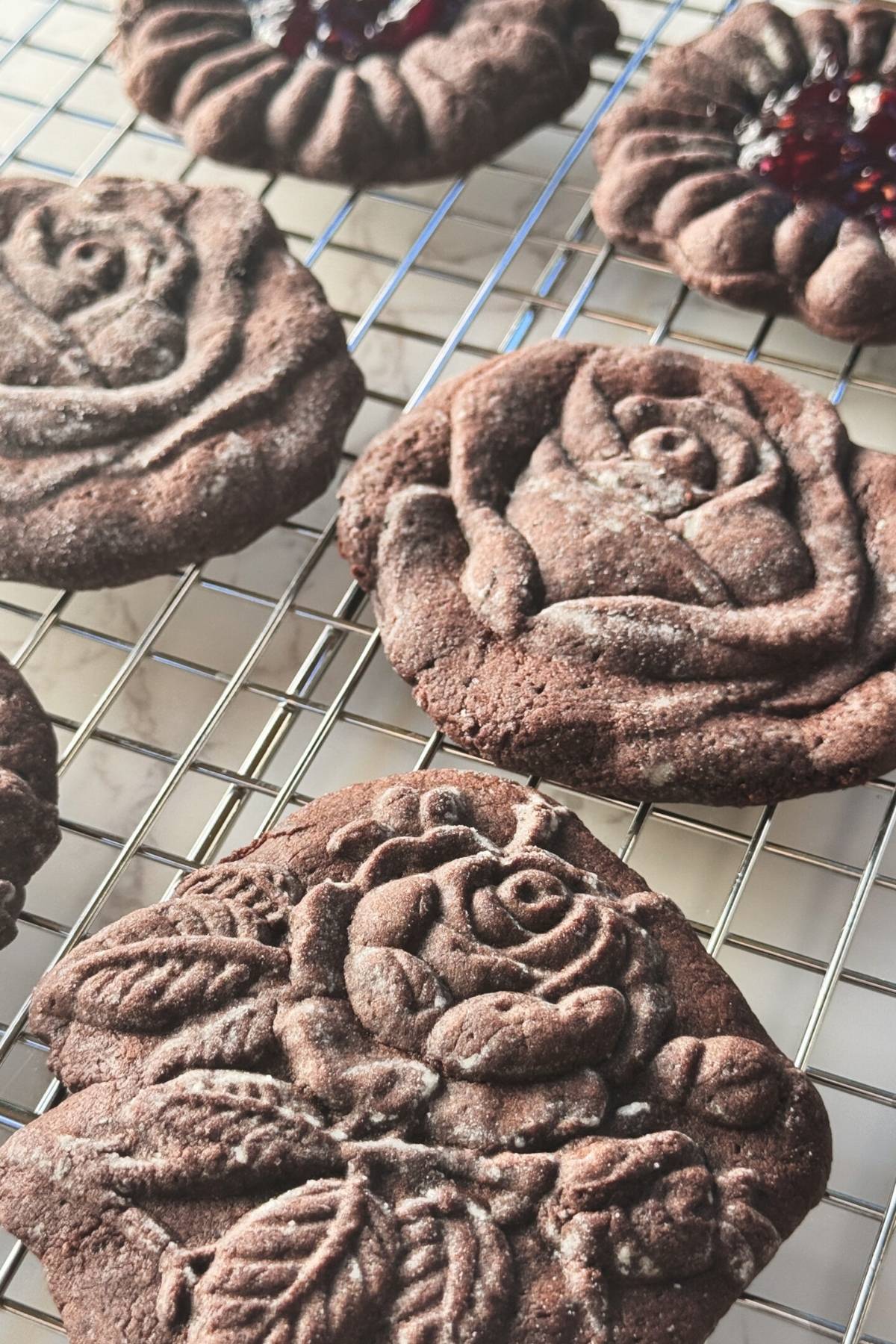 Chocolate Molded Cookie on a cooling rack