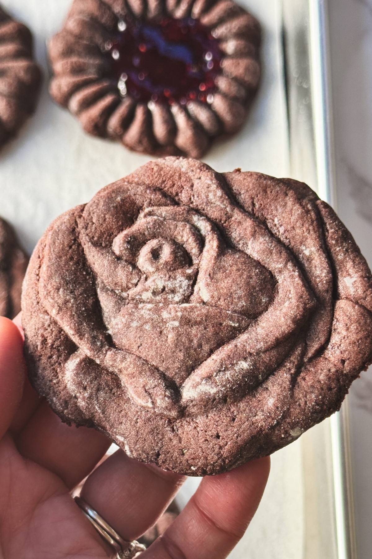 Chocolate Molded Cookies shaped like a rose