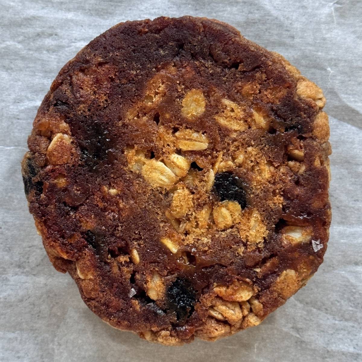 caramelized bottom of an oatmeal raisin cookie