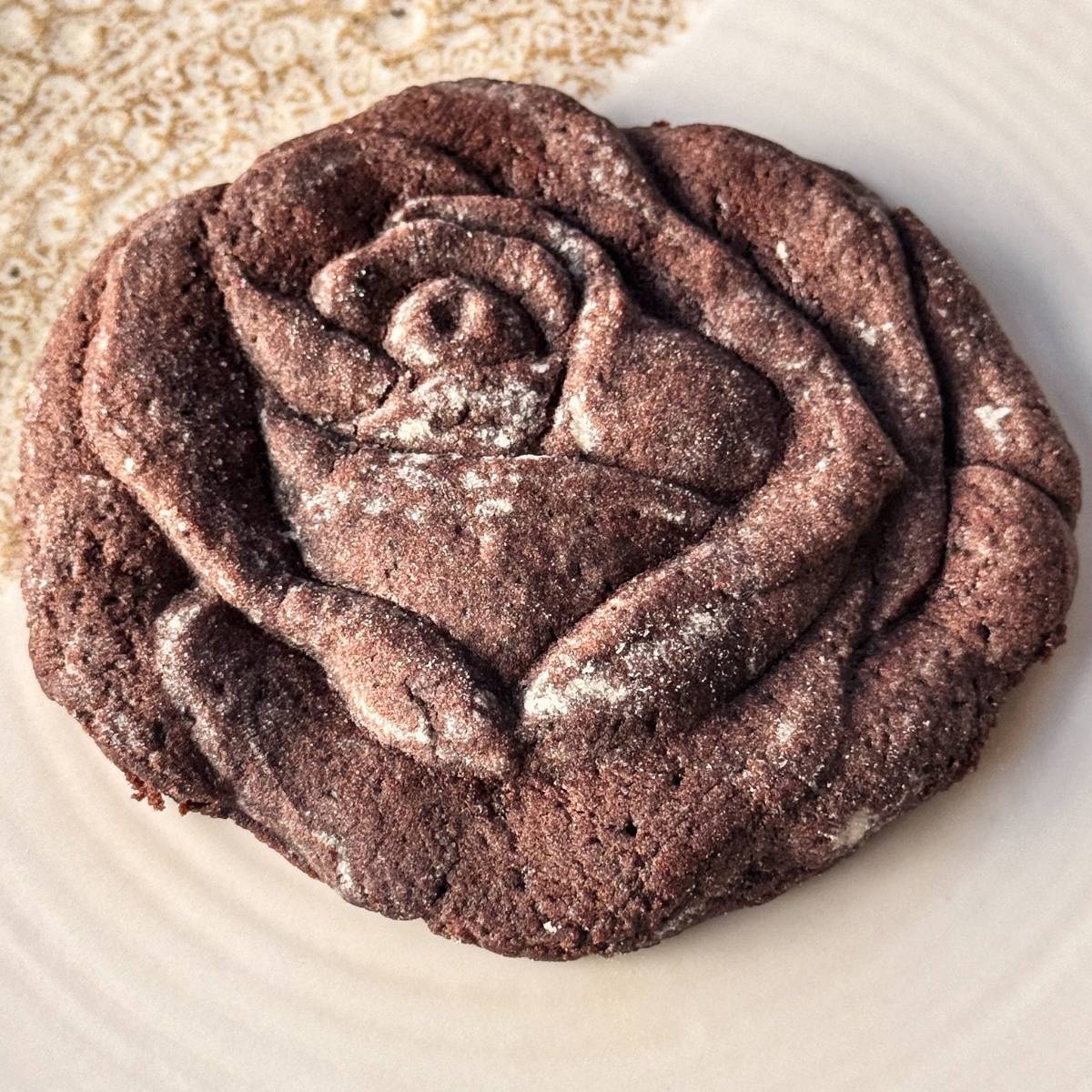 chocolate molded cookie shaped like a rose