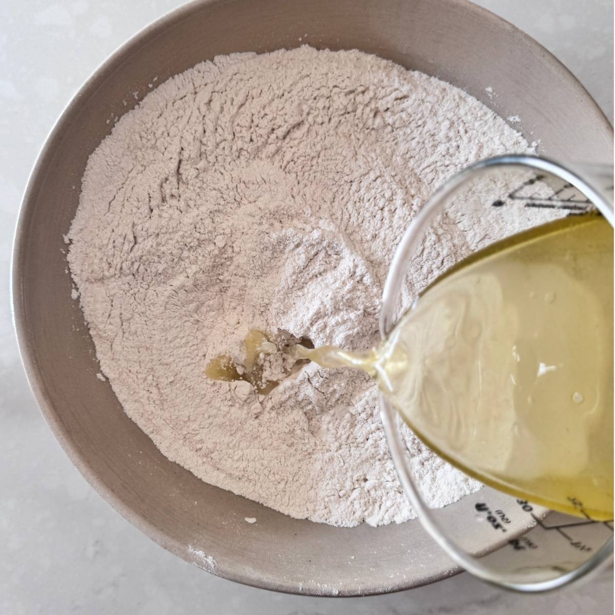 wet ingredients of a yeasted pizza