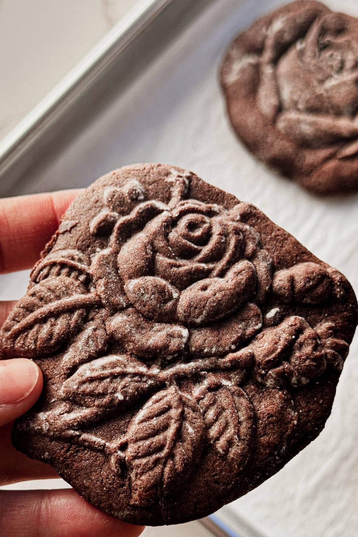 Chocolate Molded Cookies shaped like a rose