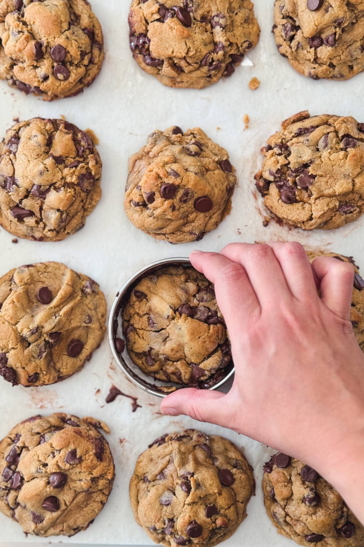 shaping chocolate chip cookies