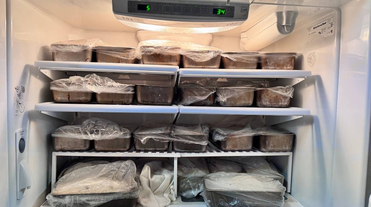 sourdough bread proofing covered in the fridge