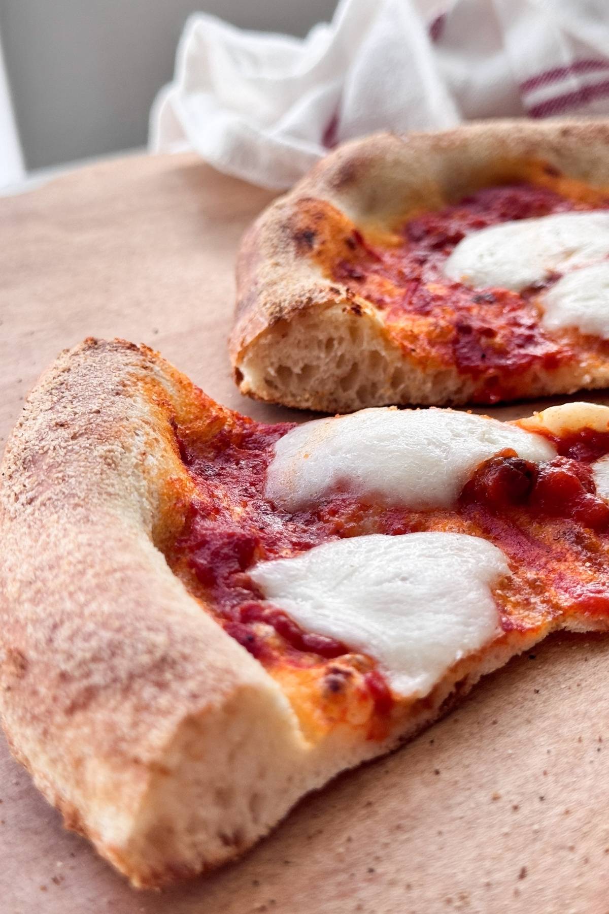 close up of a slice of pizza