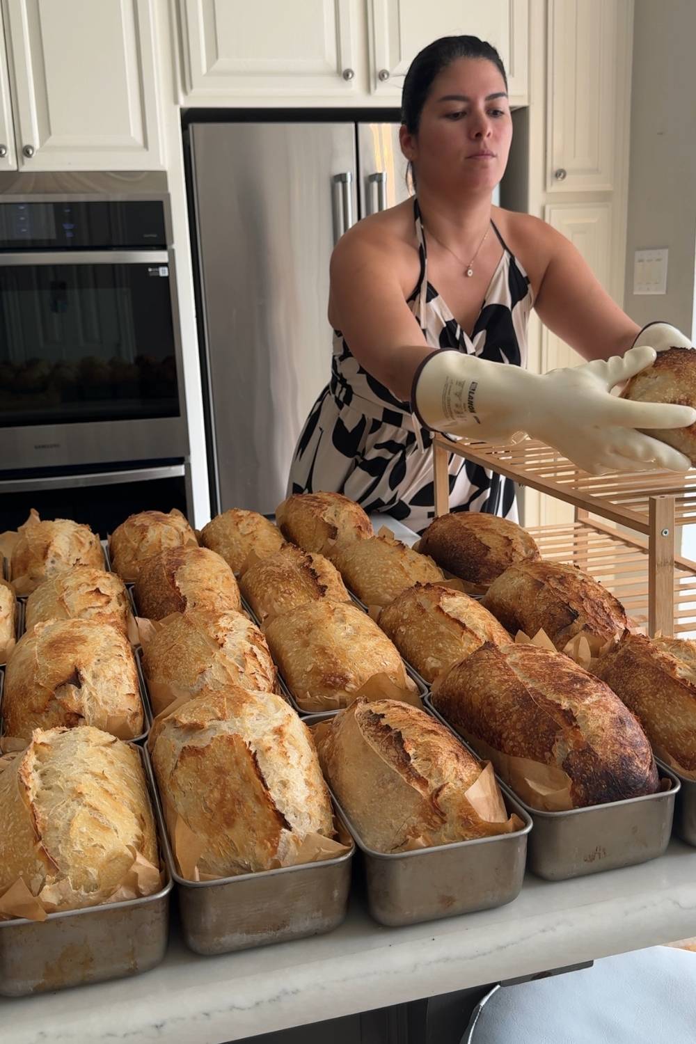 maria baradell and the bread she baked using the two pan method