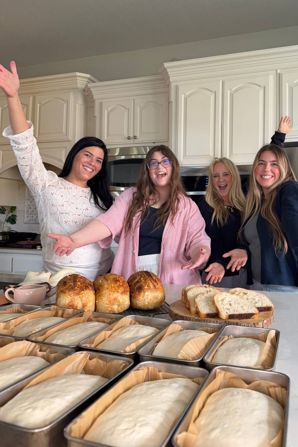 Maria baking bread with friends