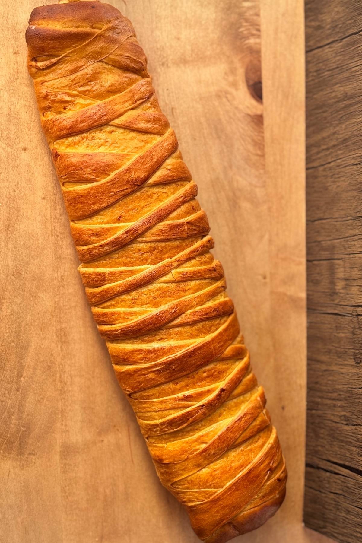 Pan de jamon on a cutting board