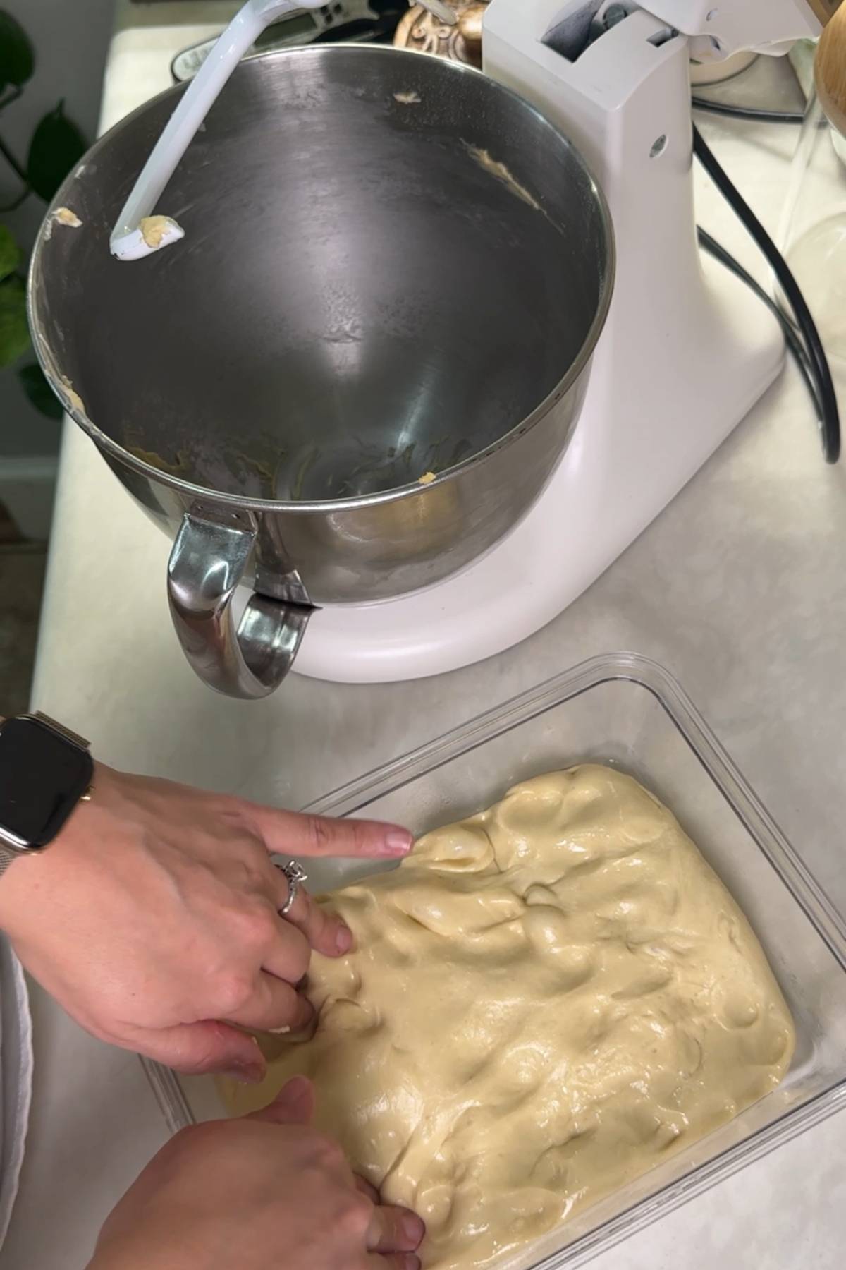 setting the dough aside for its first rise