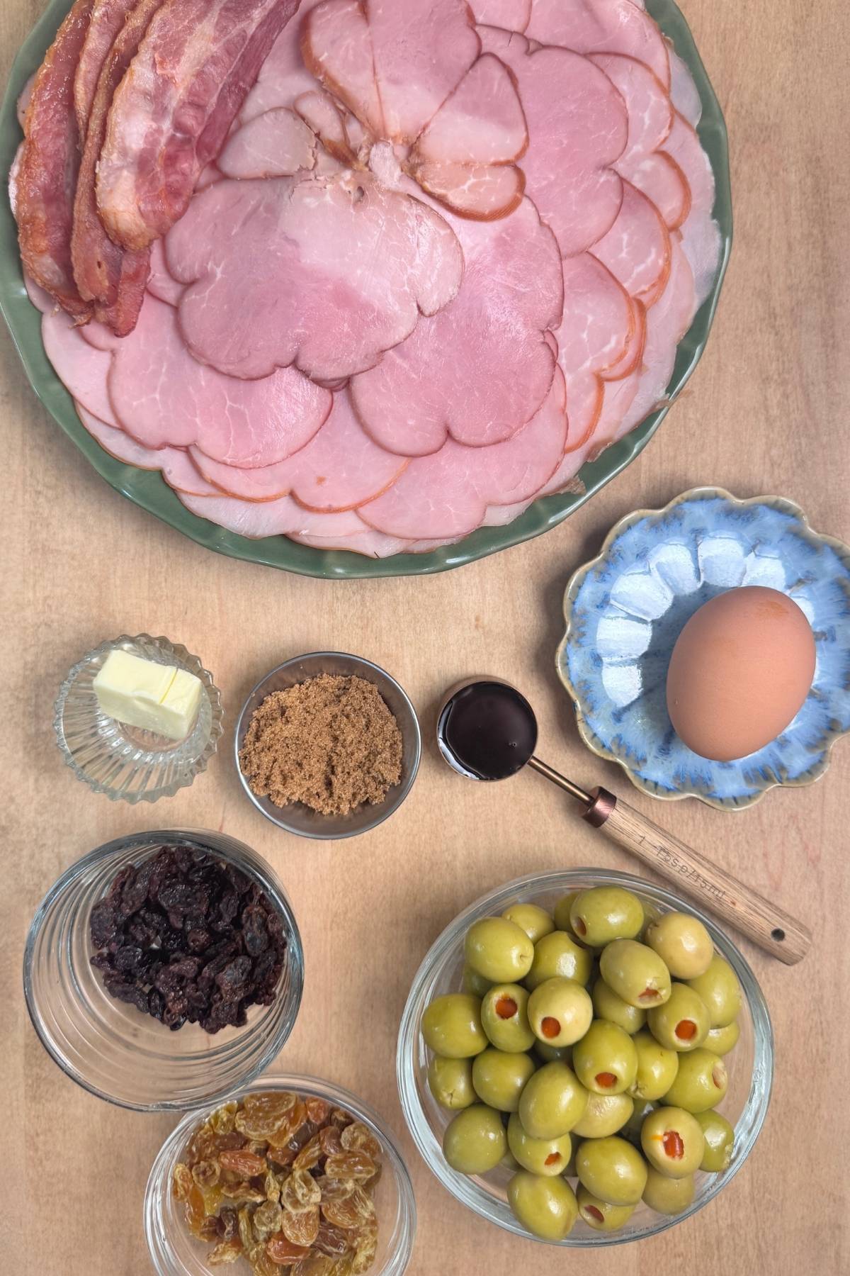 Ingredients for the filling of Sourdough Discard Pan de Jamon