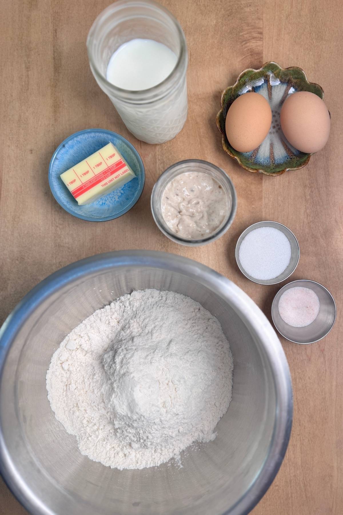 Ingredients for the dough of Sourdough Pan de Jamon