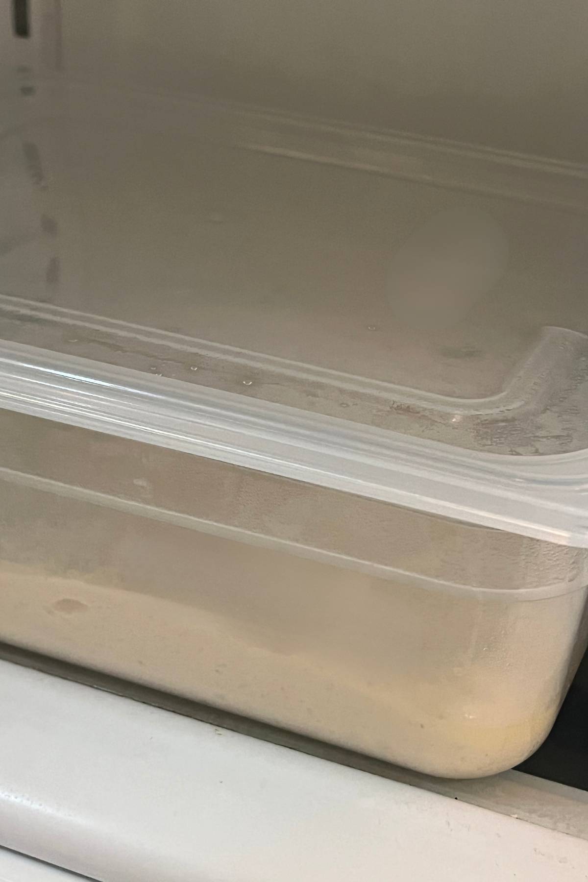 Dough for Sourdough Pan de Jamon doing a cold retard in the fridge