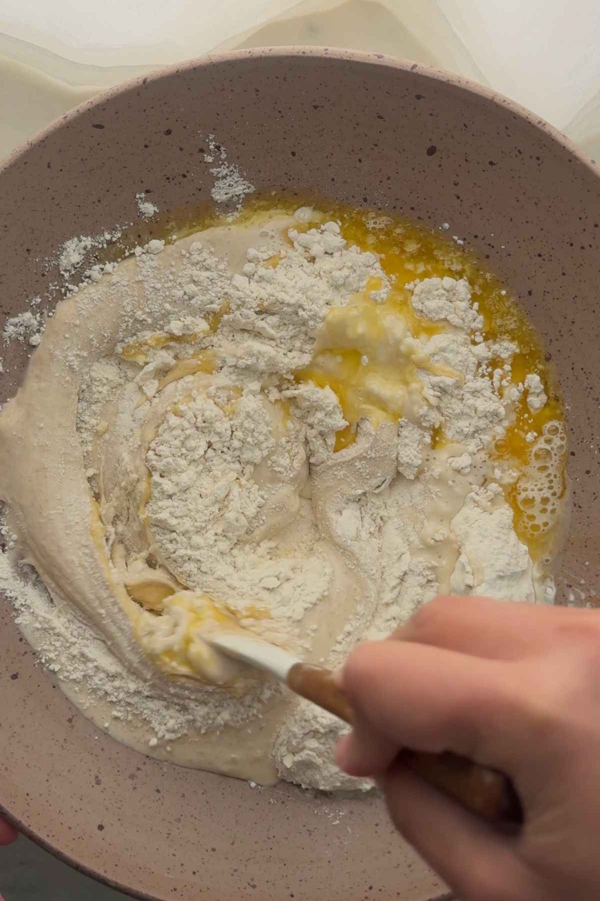 Mix the ingredients for the sourdough tortillas