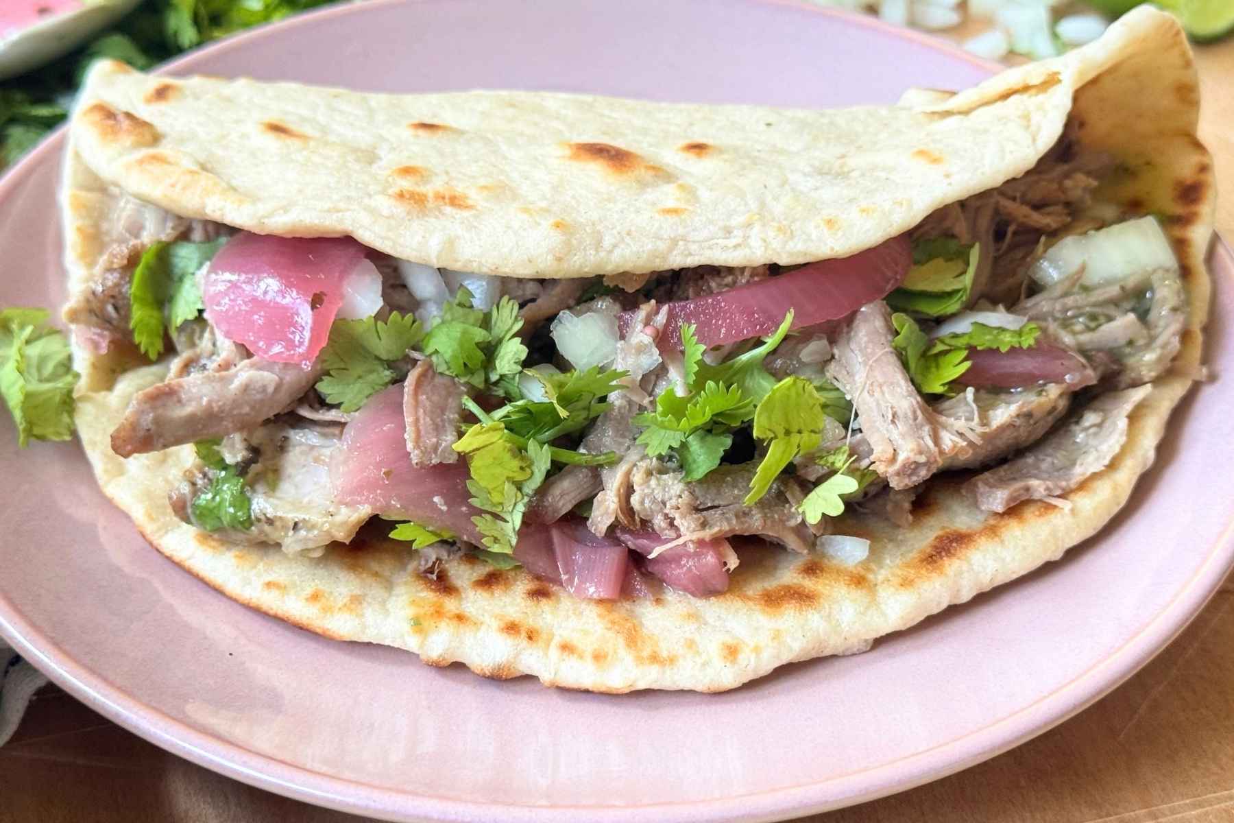 Pork Tacos With Sourdough Tortillas closeup